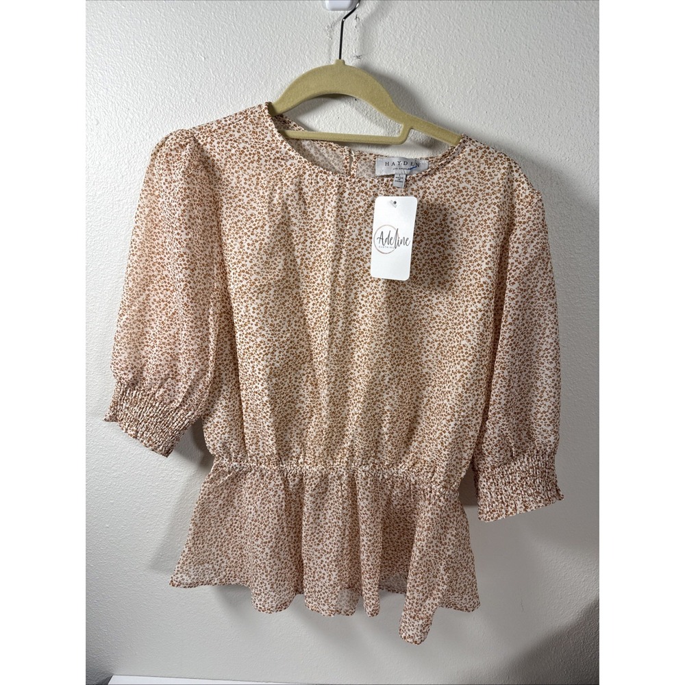 HAYDEN‎ Los Angeles V Neck Floral Ruffle 3/4 Sleeve L NWT K1